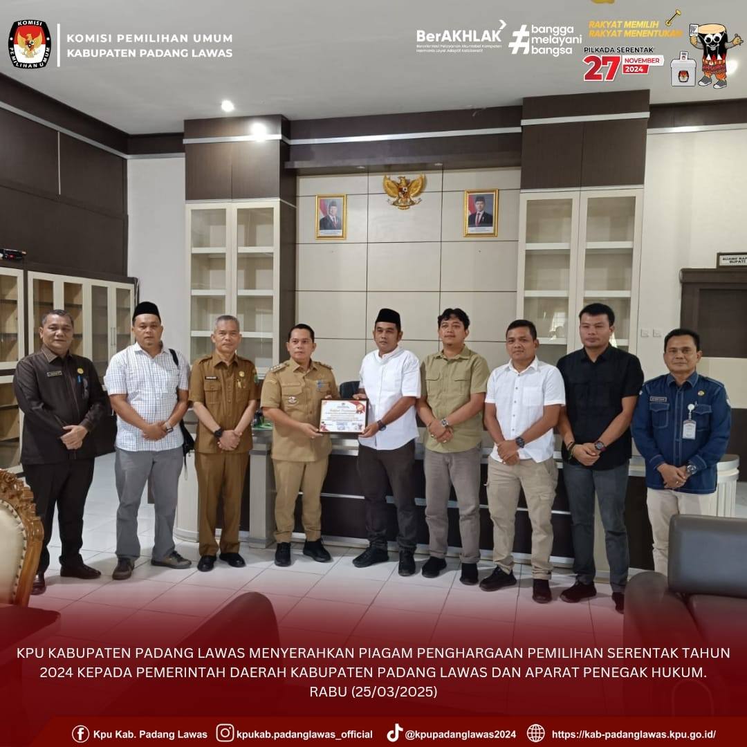 PENYERAHAN PIAGAM PENGHARGAAN KEPADA PEMKAB PADANG LAWAS DAN INSTANSI TERKAIT LAINNYA
