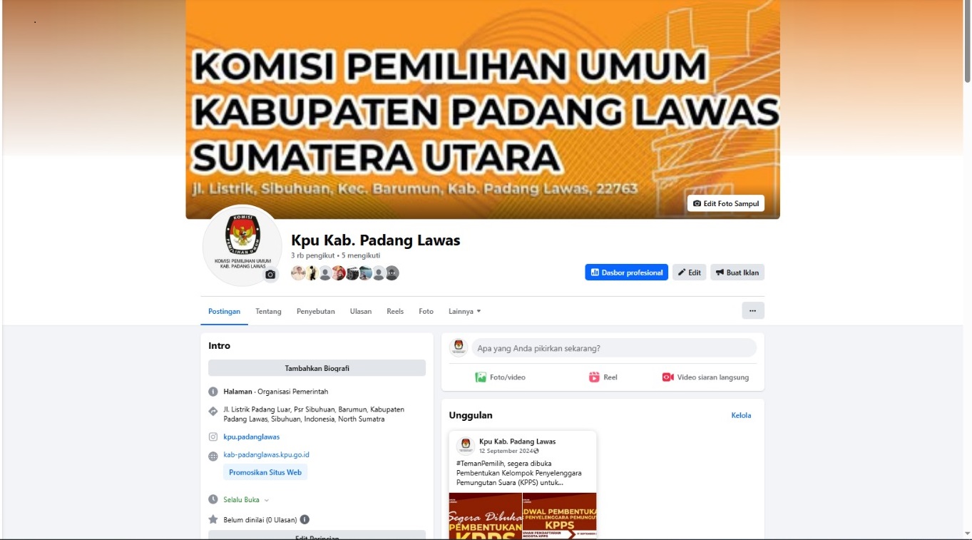 FACEBOOK KPU KABUPATEN PADANG LAWAS